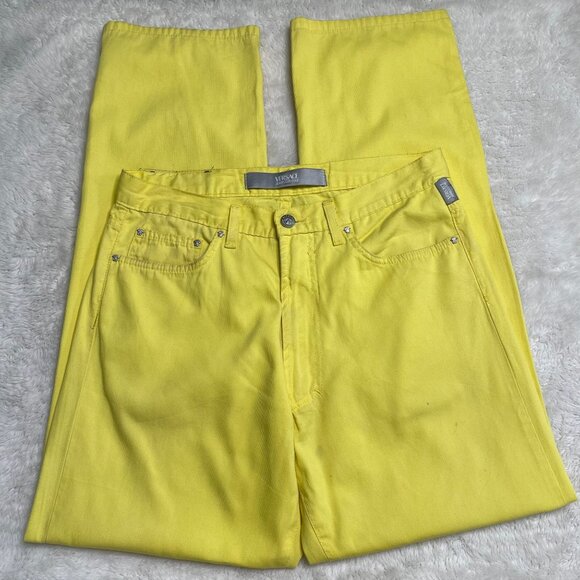 VERSACE Women's Yellow 100% Cotton High Rise Full Length Jeans Size 32/46 - Picture 1 of 16